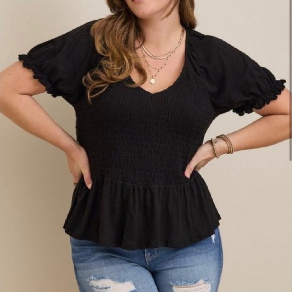 Torrid Cotton Modal Slub Smocked Short Sleeve Babydoll
